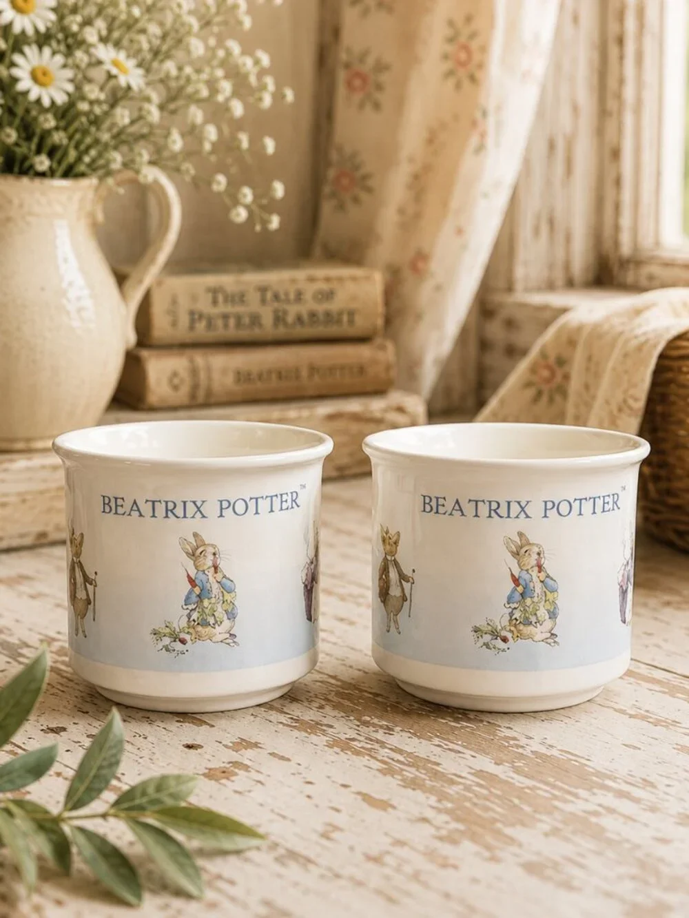 Set of 2 Vintage Beatrix Potter Collectible Storybook Illustrated Mugs